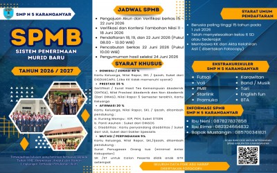 INFO SPMB (Sistem Penerimaan Murid Baru) SMP N 5 KARANGANYAR TAHUN PELAJARAN 2026 / 2027